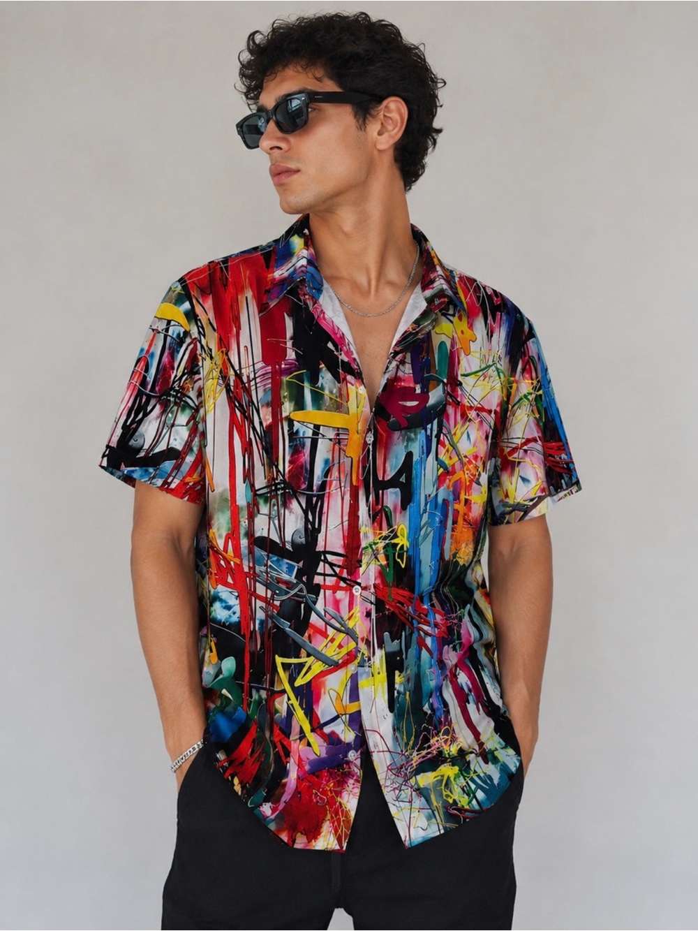 Multicolor Abstract Print Short-Sleeve Shirt - Men
